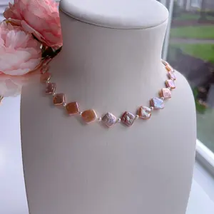 Piswency Sequare Baroque Pearl Necklace, Real Freshwater Pearls Jewelry, 925 Sterling Silver Necklace, Handmade Christmas Gift for Her