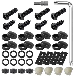 CarTok Hack Anti-Theft License Plate Fasteners Tamper Proof Auto Security Kit 304 Stainless Steel Rustproof Hardware Black Rattle Free Truck