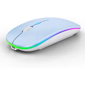 Rechargeable Laptop Mice with LED Lights Silent Slim Use(BT5.2 and 2.4G Portable USB) Dual Mode Computer  for Laptop/iPad/Tablet//Computer/ (Blue)