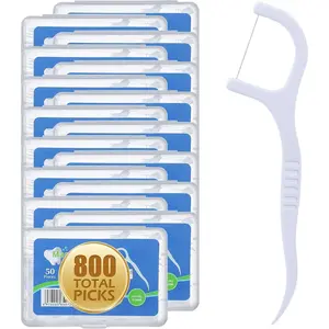 800 Count Dental Floss Picks Built-in Toothpicks for Deep Cleaning, Comfortable Handle to Remove Plaque & Protect Gums Family Pack with 50 Picks per Portable Case for Adults & Kids