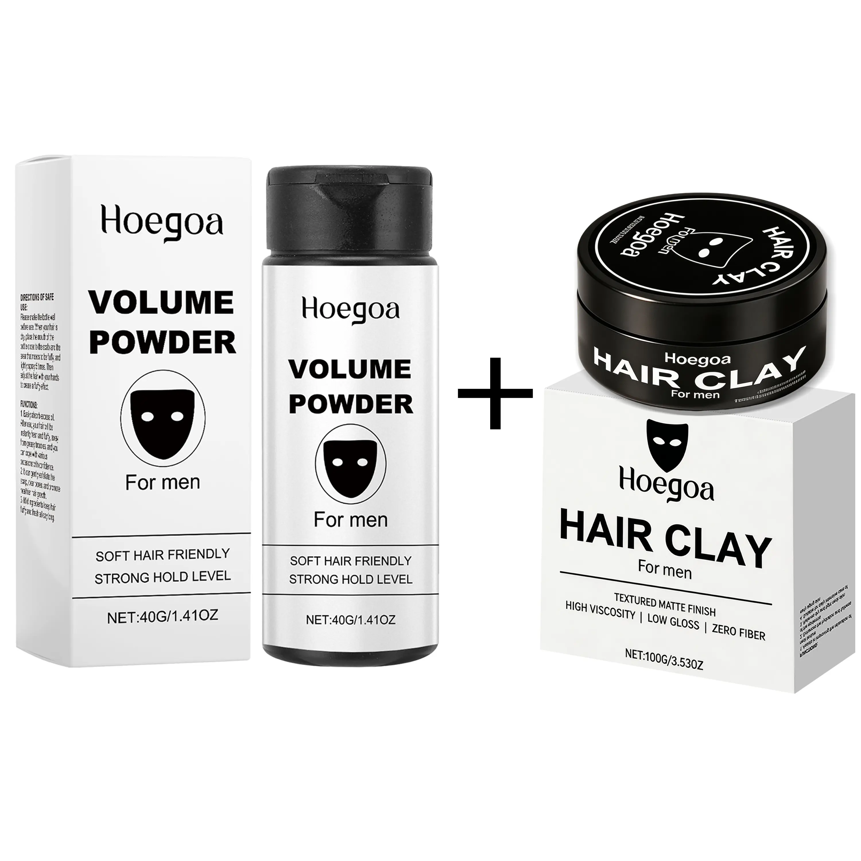 Men's Hair Styling Set - Unscented Hair Clay & Fluffy Styling Powder for Instant Texture & Root Lift Volume, Strong Hold Edge Control & Hairline Shaping, Natural Matte Finish Haircare Essential black owned Lightweight Mousse