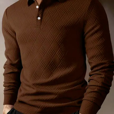 Men's Long Sleeve Casual Classic Polo Shirt, Spring & Fall New Arrival, Striped, Solid Color, Trendy Collar, Versatile Fashion Top