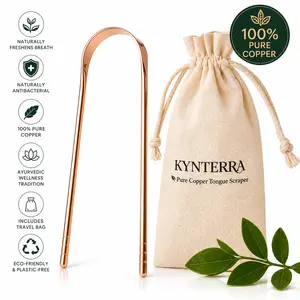 Pure Copper Tongue Scraper w/ Travel Bag | Naturally Fresh Breath & Oral Care Tool | Antibacterial Ayurvedic Tongue Cleaner | Removes Buildup, Supports Oral Health | Durable, Eco-Friendly, Plastic-Free