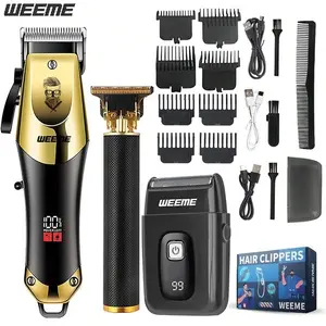 WEEME 3pcs Men'S Professional Hair & Beard Grooming Kit - Cordless Clippers with LED Display, Precision Trimmer Set, USB Rechargeable, for Home, Perfect Holiday Gift