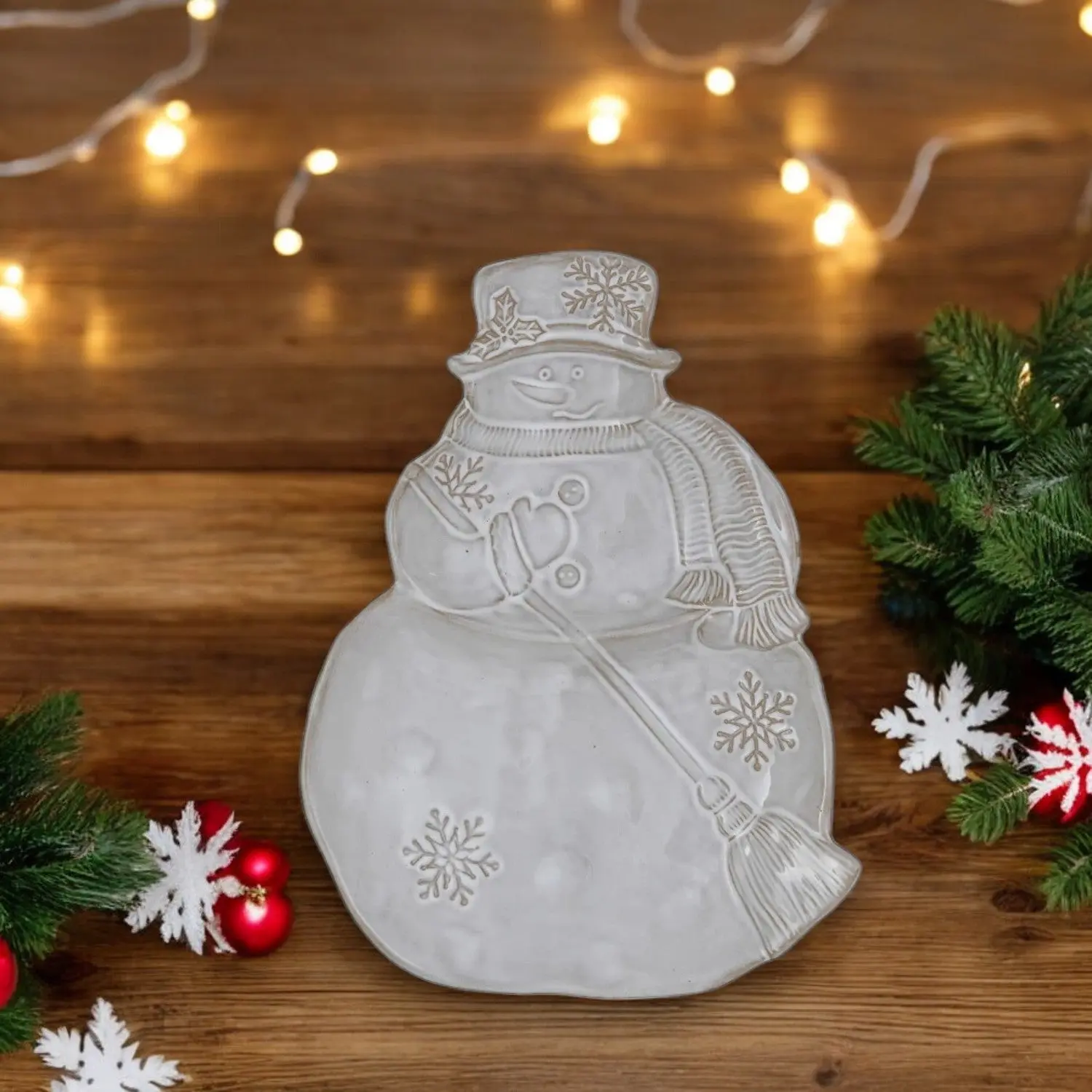Stoneware Snowman Shaped Plate - 7-3/4-in