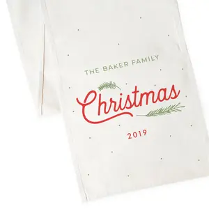 Personalized Family Last Name with Year Christmas Cotton Canvas Table Runner