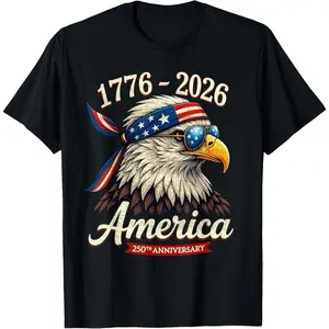 1776-2026 Cool Eagle America 250th Anniversary Cotton 180g T-Shirt, Patriotic 4th of July Graphic Tee, Comfort Casual Fashion Outfit, Perfect Independence Day Gift, Ideal USA Holiday Outfit#SummerVibes