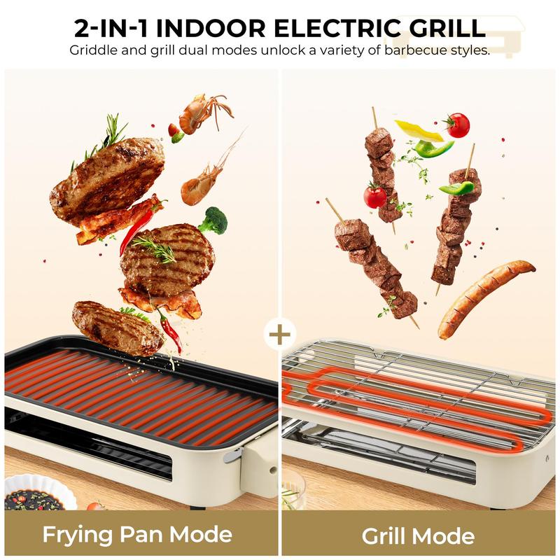 Pukomc Indoor Smokeless Electric Grill – 1500W, Rapid Heating, Non-Stick Removable Plate, Includes 3 Mini Raclette Pans & Wooden Spatulas, Dishwasher Safe, Constant Temperature