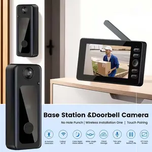 Wireless Smart Video Doorbell, Video Intercom Doorbell, with 4.3-Inch HD Display, Night Vision Function, No Subscription, No Application, No Wireless Network, Two-Way Voice Call Function for Home Monitoring, Home Security System