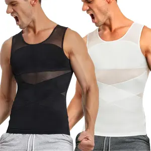 3 Pack Four Seasons Wear Men's Double Compression Vest Body Shaper - High Stretch Breathable Mesh Undershirt Tank Top. Athletic Waist Support Shapewear Base Layer Top for Gym Fitness Workout, Active Running in Black, White, Skin Tones