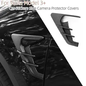 For Tesla Model Y Juniper Model 3 Highland Car Side Camera Protector Covers Carbon Fiber Flank Spoiler Wing Decorative Guards