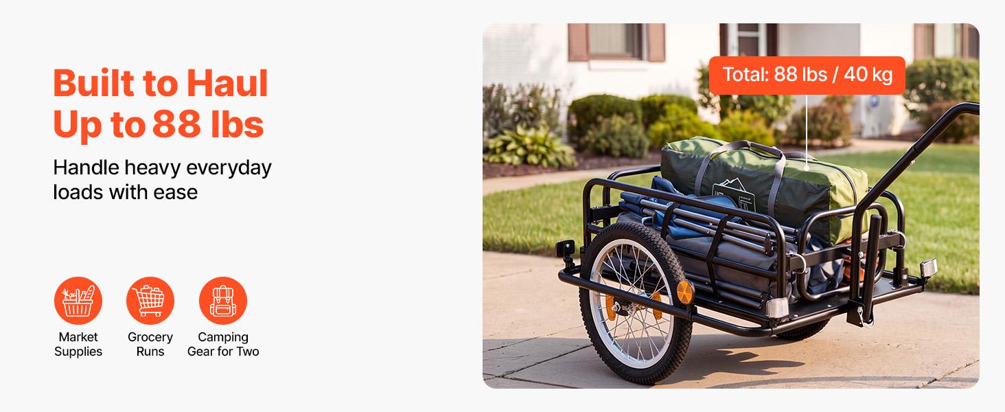 VEVOR Bike Cargo Trailer 88 lbs Load 2-in-1 Pushcart Folding Bicycle Wagon, Heavy-Duty Cart with 16-Inch Wheels, Reflectors, Carbon Steel Frame, Foldable Compact Storage, Fits 22-28 in Bike Wheels VEVOR Bike Cargo Trailer 88 lbs Load 2-in-1 Pushcart Folding Bicycle Wagon, Heavy-Duty Cart with 16-Inch Wheels, Reflectors, Carbon Steel Frame, Foldable Compact Storage, Fits 22-28 in Bike Wheels