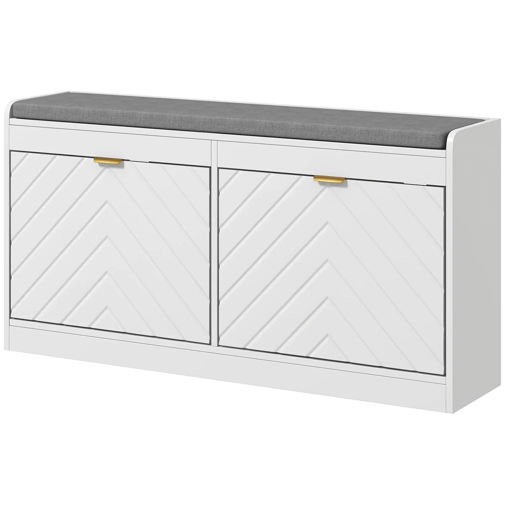 Upholstered Narrow Storage Bench - Entryway Shoe Storage Rack with 2 Flip Drawers, 2 Vents for 8 Pairs of Shoes