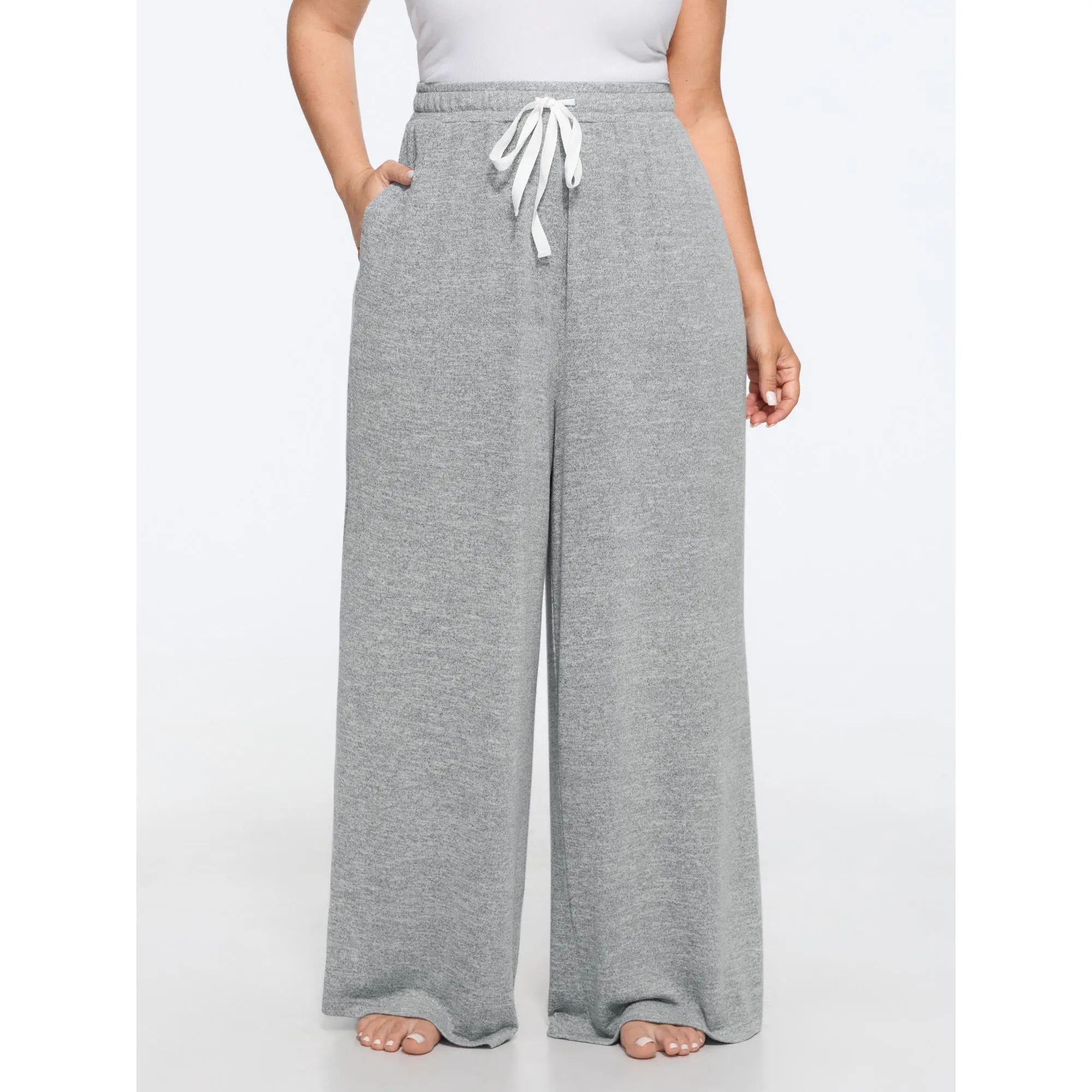 BLOOMCHIC Plus Size Supersoft Heather Drawstring Waist Lounge Bottoms[M-6X] [M-6X]Back To School,Fall Pick, Spotlight Day，SohoChic