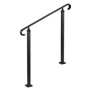 Handrails for Outdoor Steps, 2-3 Step Adjustable Height, Carbon Steel Transitional Handrail with Installation Kit, Exterior Hand Railing for Steps, Concrete Wooden Stairs, Porch, Matte Black