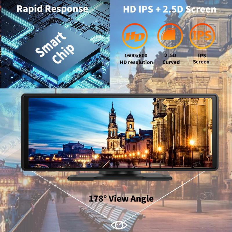 Screen 10.26" INCH Portable Car Player Carplay Android Auto Bluetooth IPS  Touch Screen Dash Cam AirPlay Android Cast  Backup Camera  Loop Recording Bluetooth  FM AUX