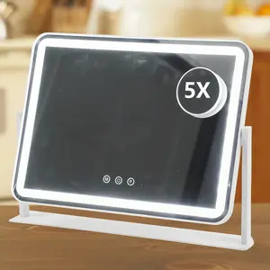 Horizontal makeup mirror with light, 5x magnifying glass, adjustable 3-color lighting, suitable for bathroom, bedroom, dressing table, Christmas and Valentine's Day gifts