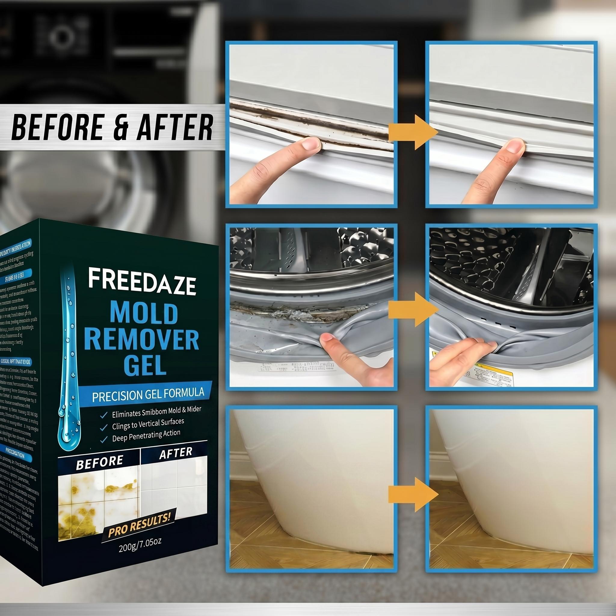 FREEDAZE Mold Stain Cleaning Gel with Brush, Precision Nozzle for Tile Grout, Bathroom Seals, Sink Edges & Front Load Washer Seals-7 Fl Oz