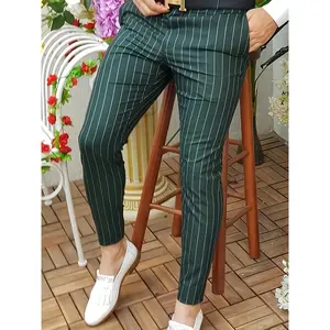 [Retro Green Pants] Retro Green Vertical Stripe Men's Dress Pants - European And American Men's Street Comfort Digital Print