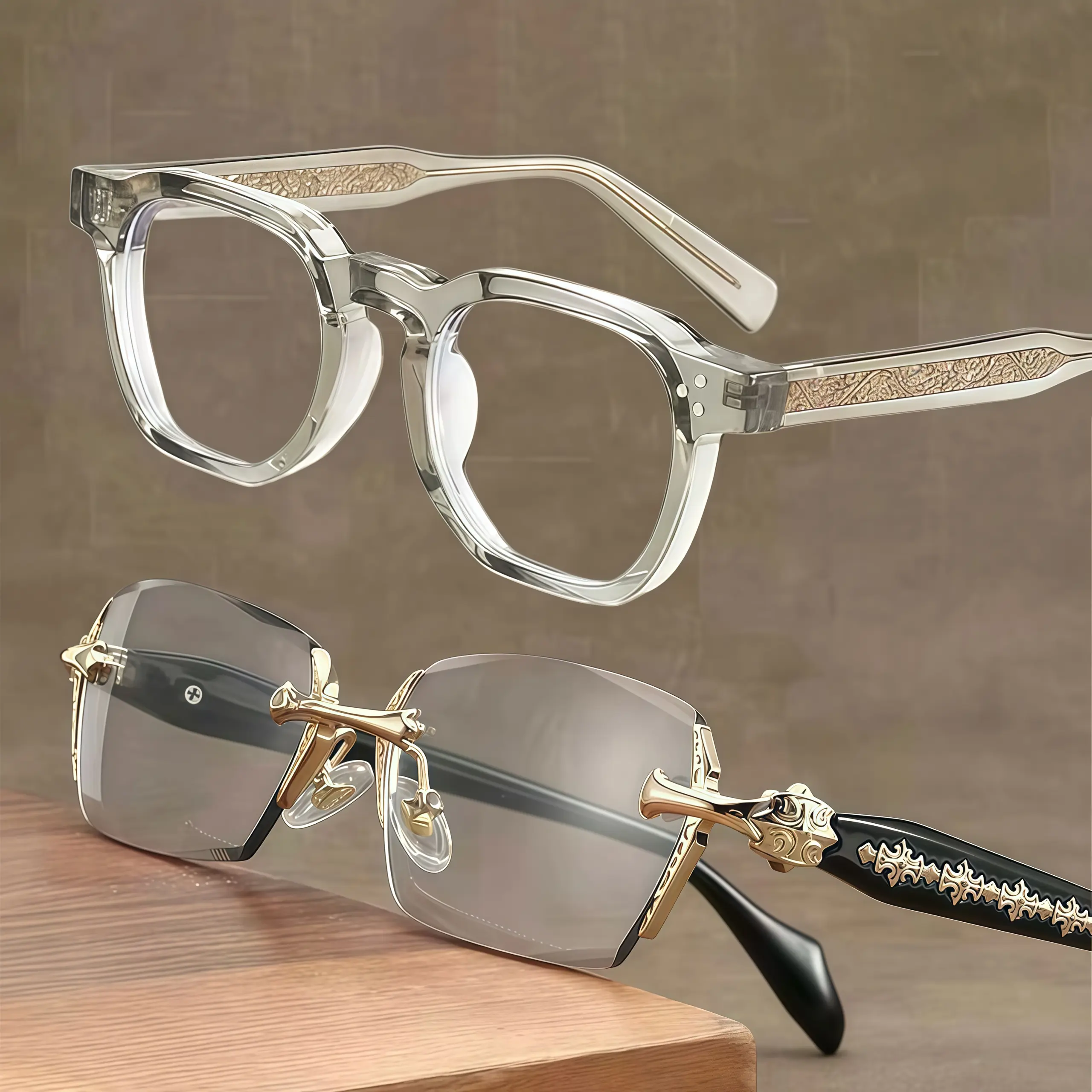 EunoiaLens Unisex Retro Rimless Shades - 2-Pack Rectangle Metallic Frames, Diamond Edge, UV-Protection, Anti-Fatigue Blue Light Non-Prescription Adult Computer Glasses, Stylish Fashion Eyewear Accessories, Stylish Accessories