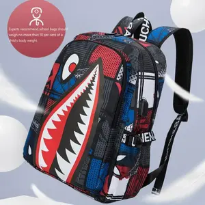 Shark Print Large Capacity Waterproof Backpack Multi-Pocket Design Adjustable Shoulder Straps Unisex Suitable School Travel Practical and Fashionable