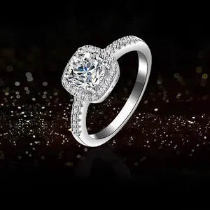 Women’s Moissanite Engagement Ring — 1-Carat / 2-Carat Round-Cut Halo Setting | Anniversary Ring | S925 Sterling Silver Promise Ring | Bridal Wedding Set | Exquisite Jewelry Gift — For Your Girlfriend or Beloved Wife