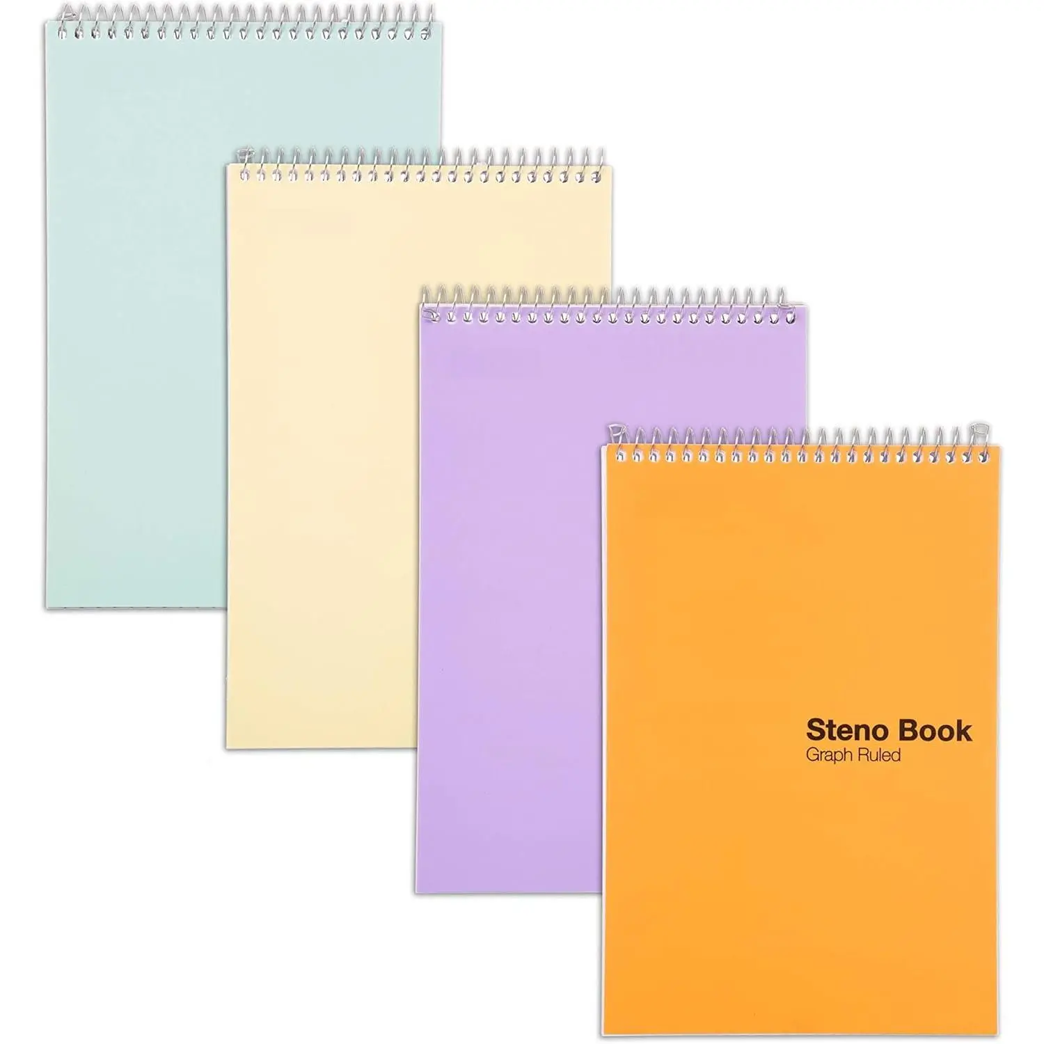 Steno Book - (Pastel Colors, 4 Pads/Pack, Graph Ruled) - 6inx9in, 70 Sheets, Notebook for writing notes in school, university, college, work,