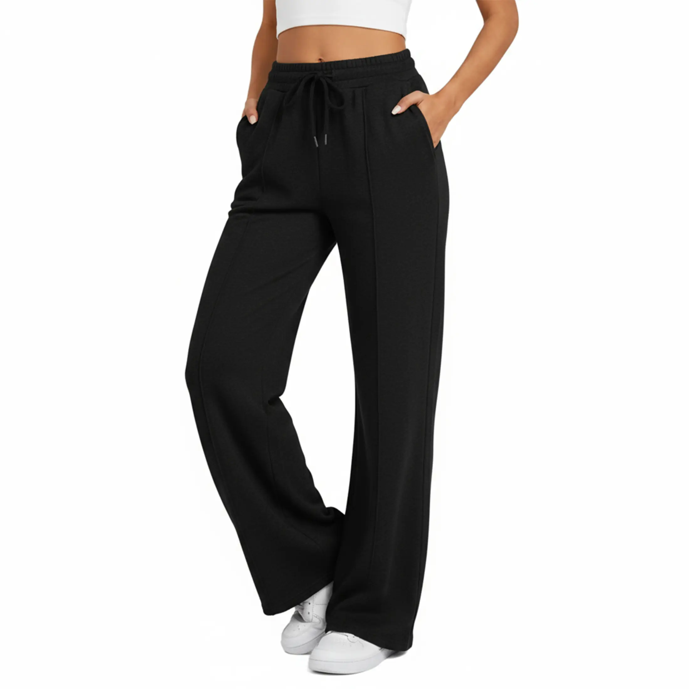 Fleece Lined Wide Leg Sweatpants - Women's Cozy Loose Fit Casual Pants for Winter