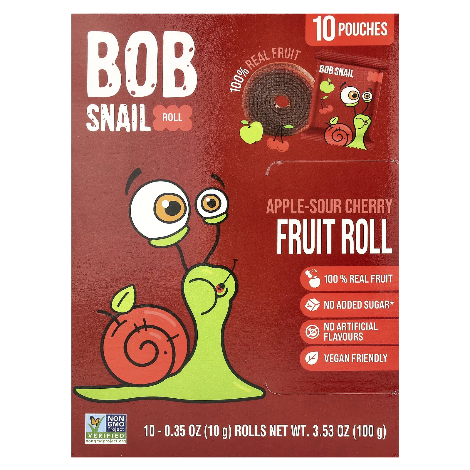 Bob Snail Fruit Rolls, Apple-Sour Cherry, 10 Pouches, 0.35 oz (10 g) Each Bob Snail Fruit Rolls, Apple-Sour Cherry, 10 Pouches, 0.35 oz (10 g) Each