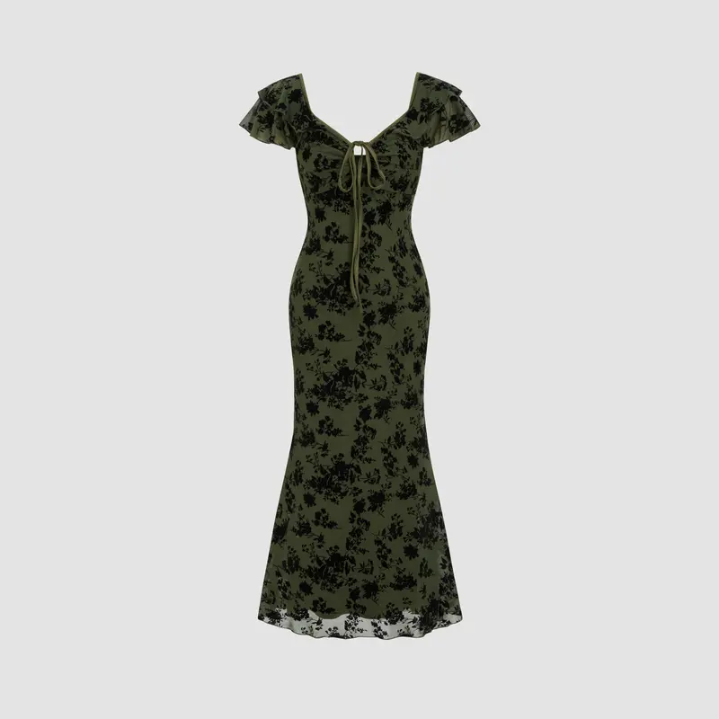 mesh floral midi dress cider - TikTok Shop