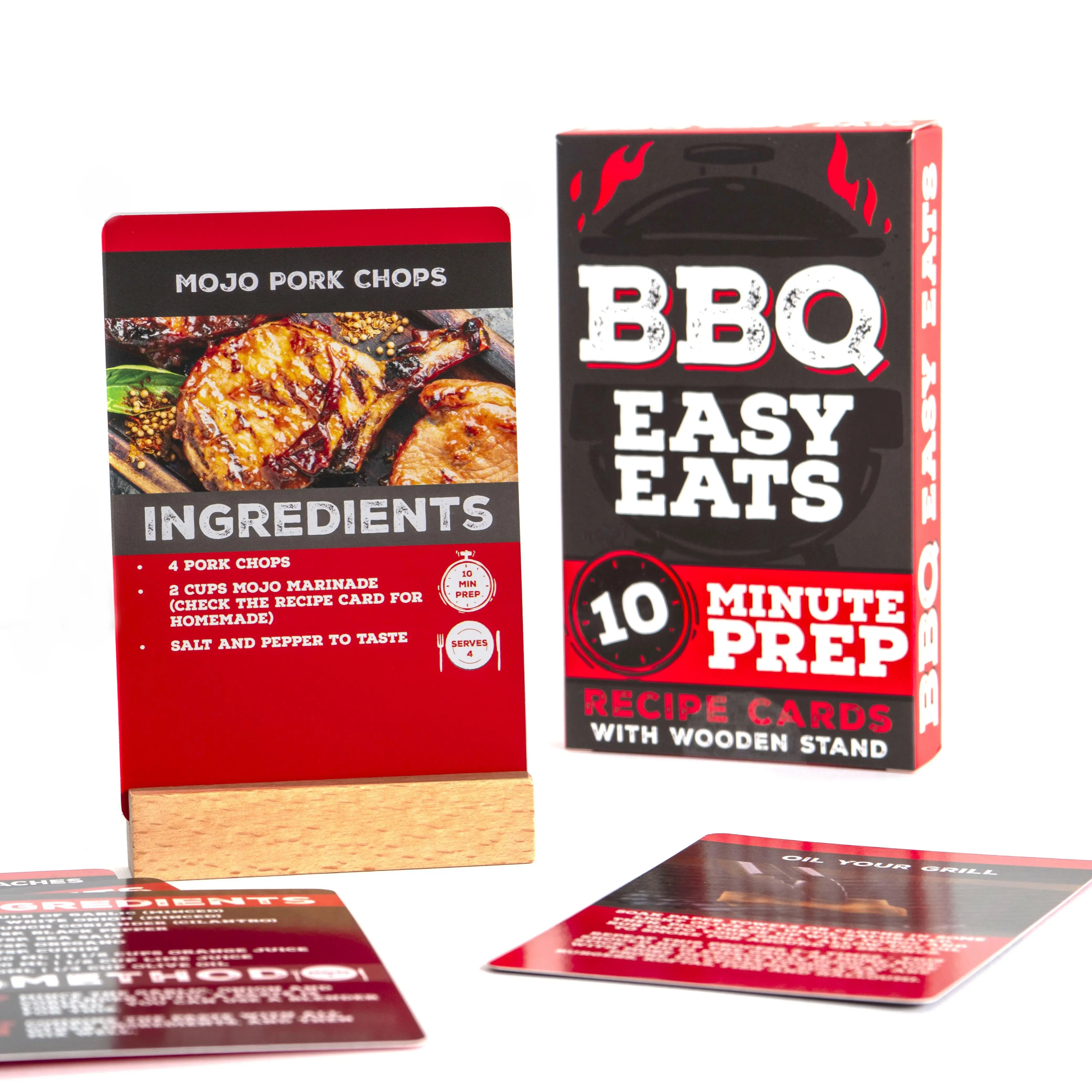 BBQ Eats Recipe Cards - 52 Delicious Tips, Tricks and BBQ Recipes for Beginners with Wooden Card Stand- Great Outdoor Grill Cooking Gift for Men