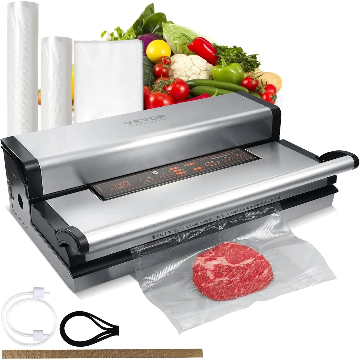 【Summerfinds】 VEVOR Vacuum Sealer Machine, 95Kpa 350W Powerful Dual Pump and Dual Sealing, Dry and Moist Food Storage, Automatic and Manual Air Sealing System with Built-in Cutter, with Seal Bag and External Hose, Includes Seal Bags