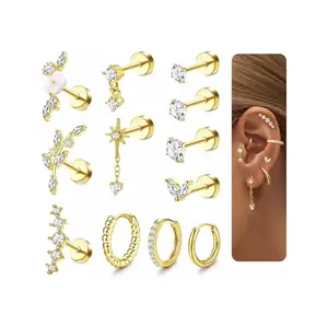 Women’s cartilage earrings, earring set, hypoallergenic stainless steel hoop earrings, Dai’s conch ear screen spiral perforated jewelry