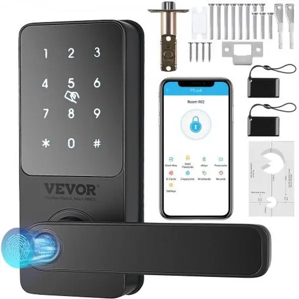 VEVOR Smart Lock, 5-in-1 Door Knob with Fingerprint, Deadbolt, App Control, Bluetooth & Keypad Digital Lock for Front Door