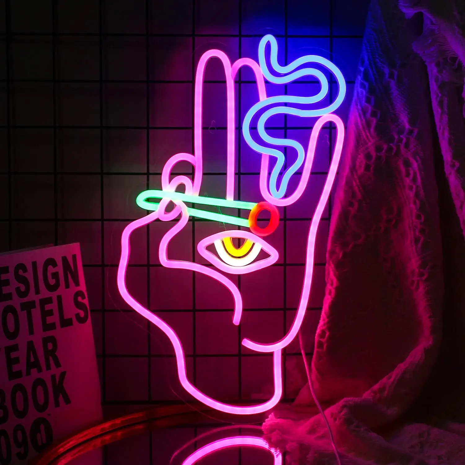 Creative Hand & Evil Eyes Design Neon Light, USB Powered Decorative Neon Sign, Atmosphere LED Neon Light For Home Party Decoration Wall Decor