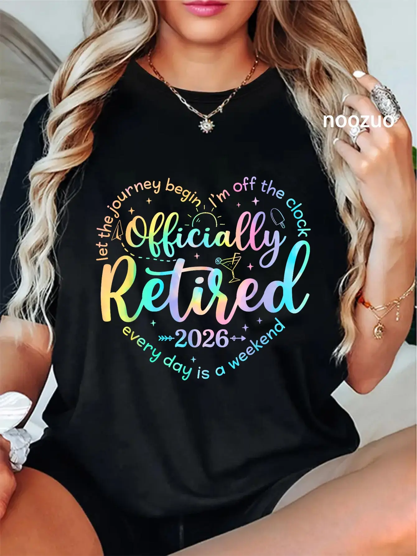 100% Cotton Retro Retired 2026 Heart Funny Retirement Women T-Shirt