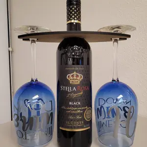 Custom Wine Holder Set with Personalized Wine Glasses | Decorative Bottle Display Stand for Couples & Gifts