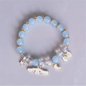 Sanrio Elegant Cinnamoroll Charm Bracelet, Moon and Star Pendant, Women's Alloy Fashion Jewelry, Valentine's Day Gift, All Seasons Accessory