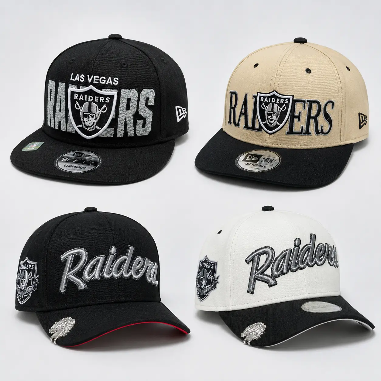 New Era Las Vegas Raiders 9FIFTY Snapback Hat - Black & Tan Options, Adjustable Fit, Officially Licensed, Perfect for Fans