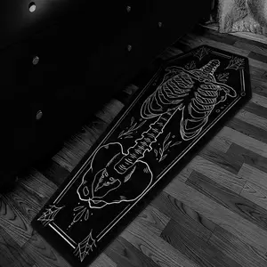 Gothic Skull Coffin Carpet Mat, Halloween Theme Bedroom Decor, Reflective Fabric, Durable Short Pile, Easy to Clean, Suitable for Living Room