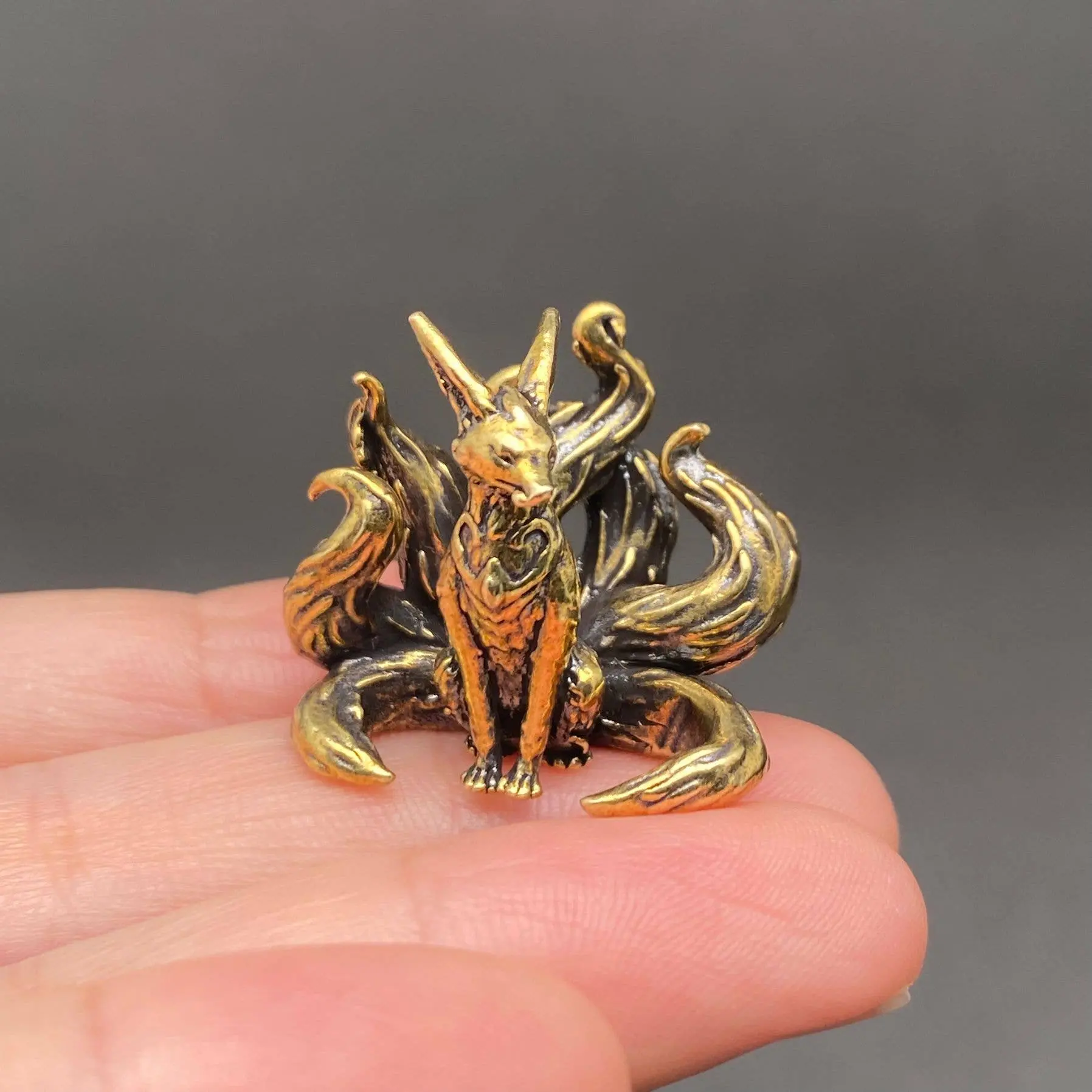 Solid Brass Nine-Tailed Fox Figurine