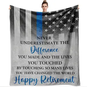 270G Flannel Police Retirement Memorial Blanket American Flag Thin Blue Line Design Gratitude Tribute to Police Career Gift Soft Comfortable Home Decor Blanket Retired Officer Souvenir Office Nap Blanke