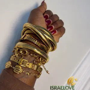 ISRAELOVE 12pcs 18K Gold Plated Stainless Steel Jewelry Set Luxury Stackable Collection for Elegant Style