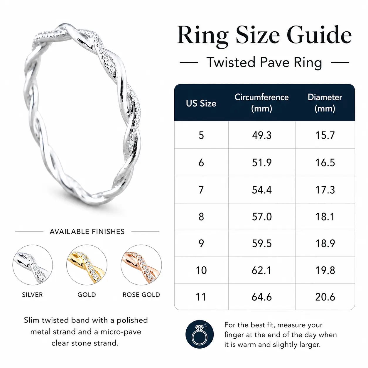 Women's Sparkling Twisted Pavé Ring - Twisted Band with Rose Gold/Silver/Gold Metal Finish, Feminine Vibe Crystal Statement Costume Jewelry, Lightweight Comfortable Wear for Daily Use, Gold Rings, Micro-Pave