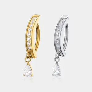 Oufer 14G Clicker Curved CZ Dangle Style Belly Button Jewelry