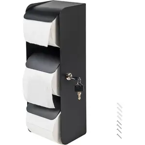 Commercial Stainless Steel Toilet Paper Tissue Dispenser Double Roll Holder with Lock Wall Mount for Bathroom Restroom (1 Black)