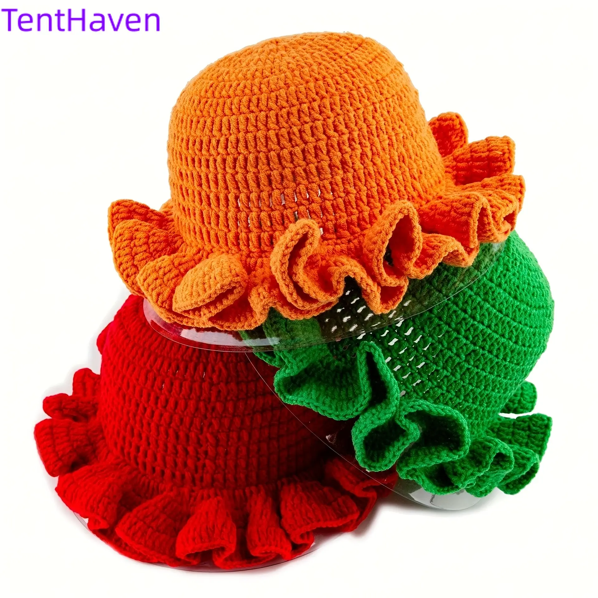 2026 hand crocheted ruffle edge knitted hat fashionable colorful wave hat yarn knitted hat