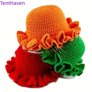 2026 hand crocheted ruffle edge knitted hat fashionable colorful wave hat yarn knitted hat