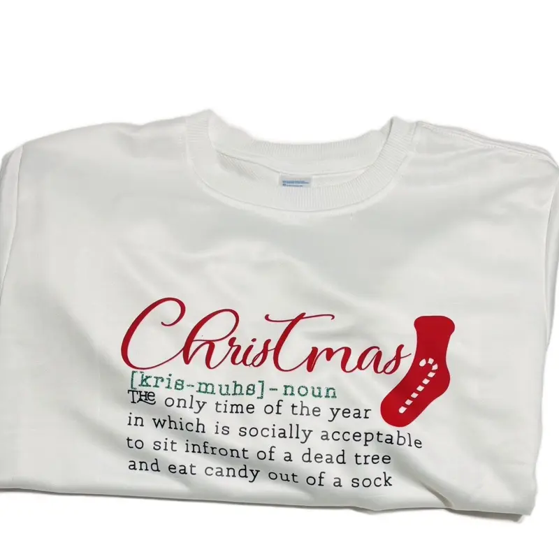 Christmas Noun Sweater - White Fitted Crew Neck Long Sleeve with Christmas Noun Design Casual Womenswear Sweatshirts Crewneck