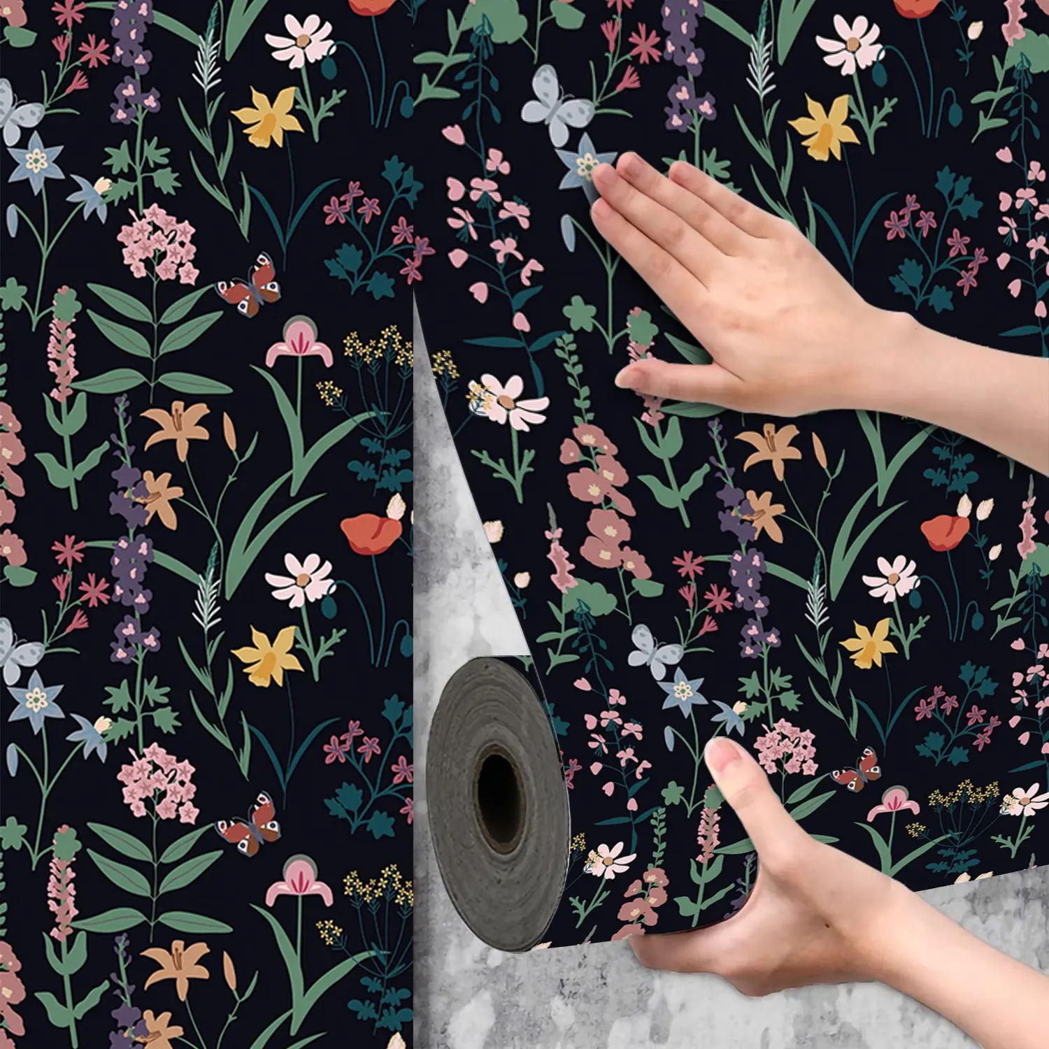 Background Floral Decorative Wallpaper Roll, Removable Waterproof Wall Sticker, Easy Peel & Stick Decor for Bedroom Living Room Kitchen, Floral Peel And Stick Wallpaper